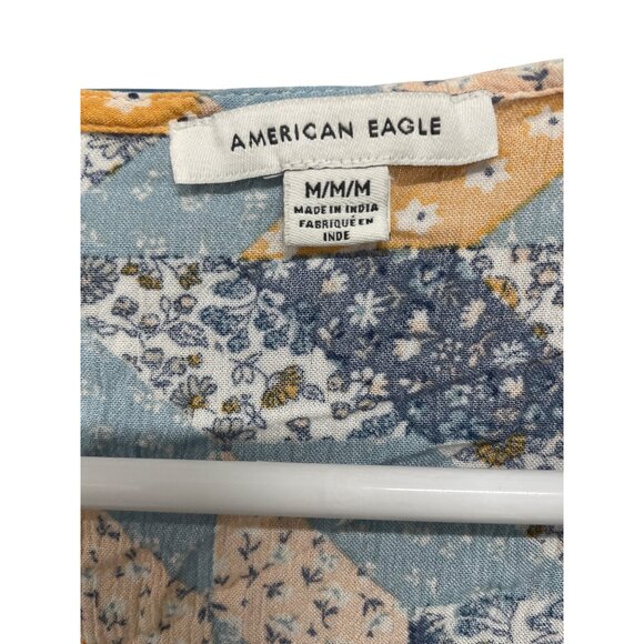 American Eagle Medium Floral Patchwork Blouse With Lace Trim - Picture 3 of 5